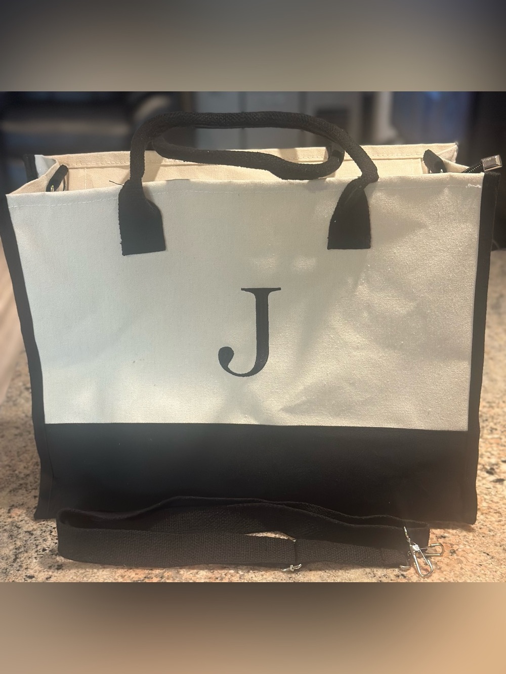 Monogram J Canvas Tote Bag in Black & White